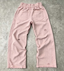 Custom 100% Cotton Heavyweight Vintage Acid Wash Pants Distressed Raw Hem Oversized Stacked Baggy Sweatpants - Product Image 6