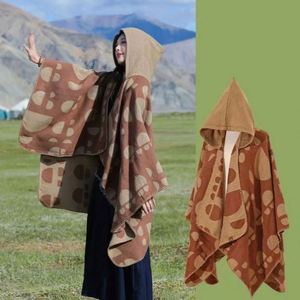 Hot Selling Front Open Winter Custom Mexican <b>Wool</b> Poncho Scarves Shawls for Women Long Outdoor Activities Blanket with <b>Cape</b> - Product Image 5