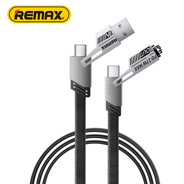Remax 4 in 1 65W Multi Functional Zinc Alloy Braided Data Cable Type C to Type C 2.4A Fast Charging Cable with Convert Port