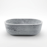 Baignoire autoportante ovale en marbre gris clair, veinage horizontal sculpté, pierre naturelle pour salle de bain, spa moderne