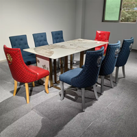 Table rectangulaire en marbre de qualité supérieure pour villa européenne, en pierre frittée, pour 8 personnes, en acier inoxydable, mobilier de gros