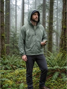 Giacca Leggera da Uomo Urban Breeze con Zip Integrale, Cappuccio con Cordoncino, Fodera Traspirante in Rete, Poliestere - Product Image 2