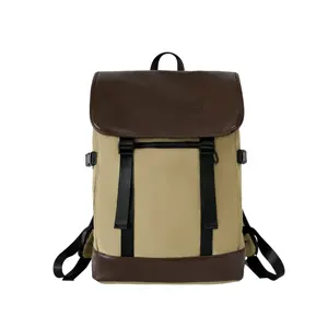 Mochila escolar multifuncional Unisex de viaje de lona empalmada de PU, mochila informal de vida diaria para adolescentes