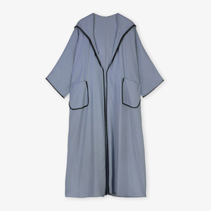 Custom Patch Pocket Kimono Coat Zipper Abaya Muslim <strong>Hooded</strong> Oversized Open Abaya With Lace Details - Product Image 3