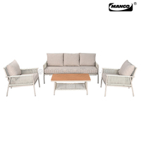 Ensemble de salon de jardin 4 pièces en rotin PE pour balcon et terrasse, avec table et chaises décontractées