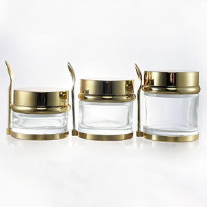 Luxury 30ml 50ml 80ml Eco-friendly <b>Clear</b> & Silver Glass Cosmetic Jar Skincare Face Cream Plastic Base Spoon Silk Screen Printed - Product Image 1
