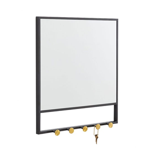 Wholesale Bathroom Entry Decorative <strong>Rectangular</strong> Metal <strong>Wall</strong> <strong>Mirror</strong> with Hooks Display <strong>Mirror</strong> Factory Ningbo - Product Image 1