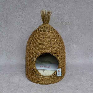 <span class=keywords><strong>Lit</strong></span> pour chat en corde d'herbe tressée à la main, Nid pour animaux <span class=keywords><strong>de</strong></span> compagnie artisanal en paille et corde d'herbe, Panier naturel pour chaton avec coussin - Product Image 6