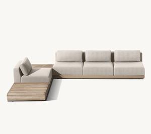 LUXORA Patio al Aire Libre juegos de jardín hotel resort sofá de teca L-seccional con mesa de centro/sofá de lujo moderno de extremo Otomano - Product Image 2