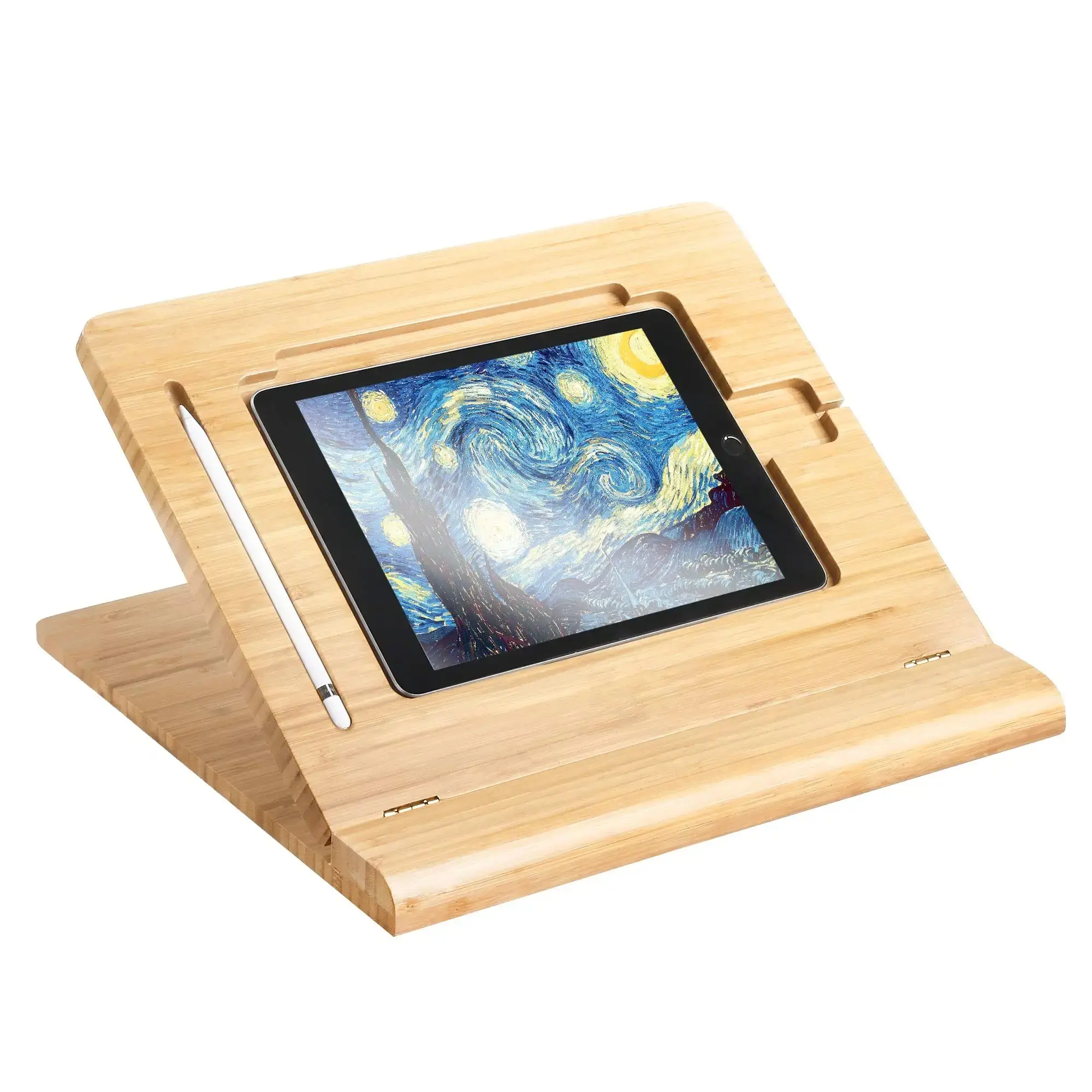 Tablet Stand Holder Bamboo Adjustable Foldable Multi-Angle Wooden Organizer for iPad Stable for Drawing Watching