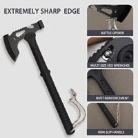 Hache tactique, hache de camping noire, hache de combat noire avec ouvre-bouteille, utilisée pour la coupe en plein air, la chasse et la survie