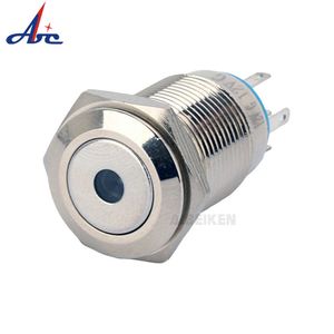 Bouton à tête plate en acier inoxydable 12v LED 16mm à retour automatique Interrupteur à bouton-poussoir momentané en métal avec lumière - Product Image 1