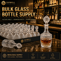 Carafe à whisky en verre taillé en gros avec bouchon en verre, style cristal sans plomb vintage, pour spiritueux, idéale pour la maison, le bar ou l'hôtel