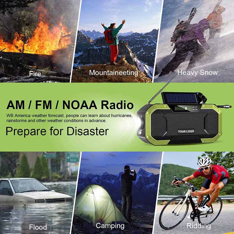 Camping survival waterproof power bank flashlight FM/AM outdoor emergency DF-580B solar hand-cranked radio pic 3