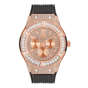 Montre Baguette de luxe plaquée or Rose avec bracelet en caoutchouc