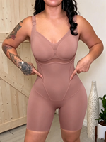 Lingerie sculptante intégrale personnalisée à marque privée avec soutien-gorge intégré, décolleté en V profond, contrôle du ventre et rehausseur de fesses en maille