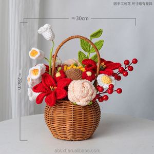 Cesta de Rosas Artificiales Tejidas a Mano, Cesta de Flores de Ganchillo con Rosas, Girasoles y Tulipanes para el Día de la Madre, Día del Maestro - Product Image 5