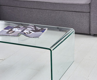 Table de luxe moderne pour le centre du coin de thé de l'hôtel, carré en verre trempé clair et incurvé