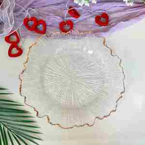 Assiette de présentation de luxe en plastique transparent avec bordure dorée et motif feuille de lotus pour mariage, événement, fête, hôtel, restauration - Product Image 5