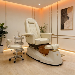 Sillón de Pedicura de Cuero Marrón de Lujo con Asiento Reclinable y Bañera de Hidromasaje sin Tuberías para Salón de Uñas - Product Image 4