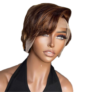 Perruque 100% naturelle en cheveux vierges chinois, courte et volumineuse, avec dentelle frontale 13x4, <span class=keywords><strong>style</strong></span> bob, tendance, facile à porter, noire, pour femmes - Product Image 4