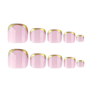 Golden Toenails Estilo francés 24PCs <span class=keywords><strong>Uñas</strong></span> acrílicas hechas a máquina Venta al por mayor <span class=keywords><strong>Uñas</strong></span> postizas Diseñador Prensa en las <span class=keywords><strong>uñas</strong></span> - Product Image 5