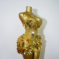 Disco Mini-Kleid mit Spiegelpailletten, Kristallbesetztes Trägerloses Showgirl Festival Bühnenkostüm Metallisches Partykleid für Damen