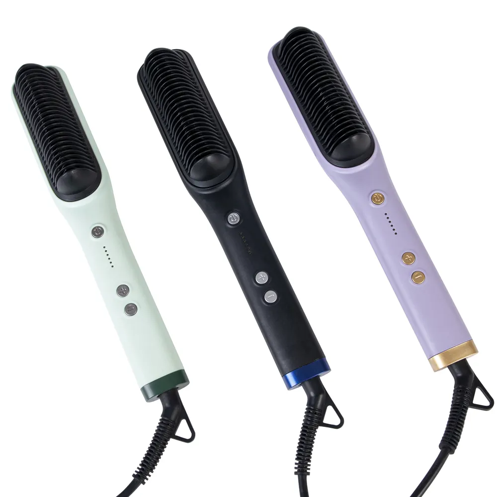 Alisadores De Cabelo 2 Em 1 Smoothing Iron Lcd Display Negativo Ion Alisamento Escova Curling Comb