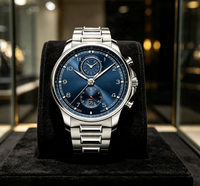 Montre-bracelet automatique chronographe de style luxueux pour homme, cadran bleu rond, bracelet en cuir