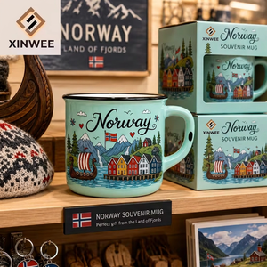 Taza de Café de Cerámica con Diseño de Barco Vikingo y Bandera, Souvenir de <span class=keywords><strong>Noruega</strong></span>, Europa, para Venta al por Mayor, Personalizable, ODM, OEM - Product Image 1