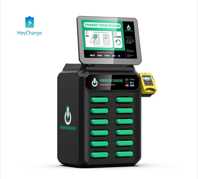 HeyCharge Portable Waterproof Wireless Charging LED Display 5000mAh Ultra Slim Mobile Power Bank Rental Station Credit Card