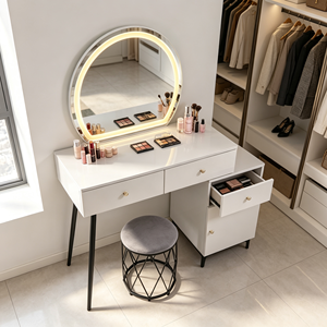 Modern Makeup <b>Vanity</b> With Lighted Oval <b>Mirror</b> Storage Drawers Bedroom <b>Dressing</b> <b>Table</b> With Stool - Product Image 1