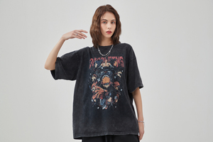 Anime sei Payne Print stile Vintage Day per fare vecchia t-shirt lavata a maniche corte vento scuro - Product Image 6