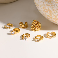 Anting Jepit Minimalis Berhias Rhinestone Baja Anti Karat PVD Tanpa Tindik untuk Wanita, Ear Cuff Zirkon Mewah untuk Wanita