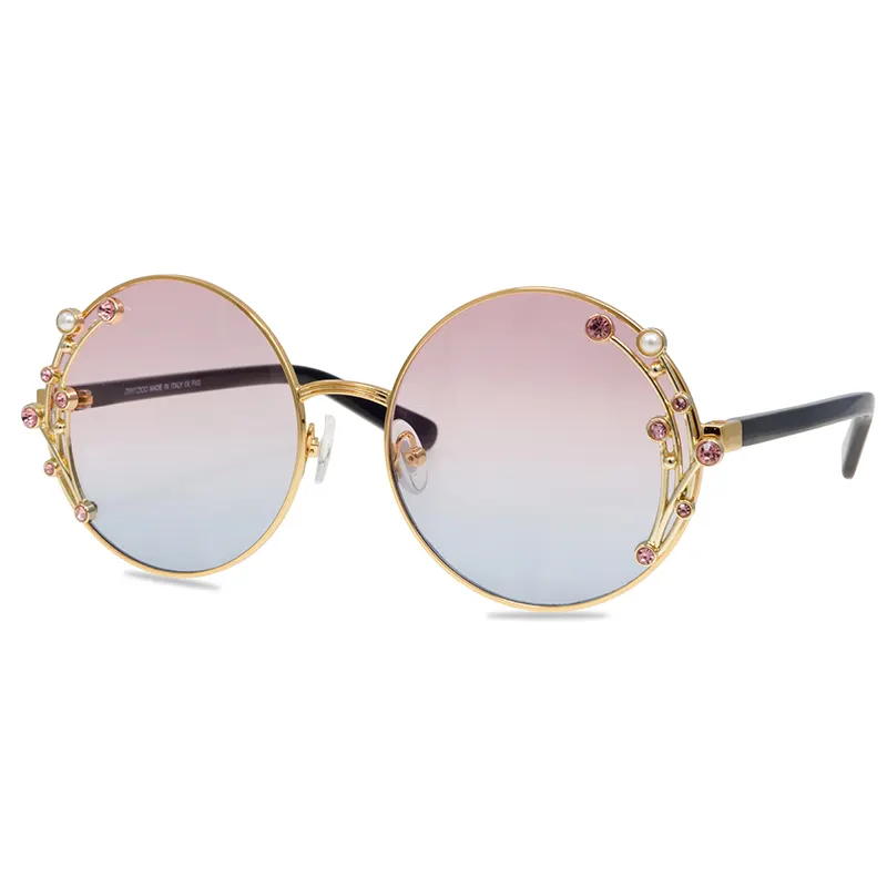 Gafas de sol con lentes de espejo para mujer, lentes de Metal de lujo con diseño de marca, redondas, UV400