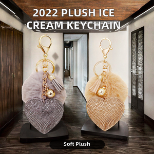Lindo Llavero Suave con Luz, Diseño 3D de Dibujos Animados, Pompón de Helado, Anillo de Peluche para Llaves, Bolsos de Mujer, Coches, Suave, en Forma de Corazón, Marca HR, Personalizado - Product Image 2