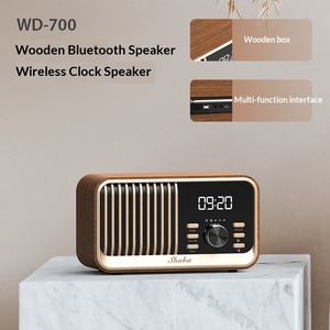 Haut-parleur en <span class=keywords><strong>bois</strong></span> rétro avec charge sans fil pour <span class=keywords><strong>radio</strong></span> FM V5.1, sortie 25W, réveil portable de chevet, batterie 2000-3000mAh - Product Image 2