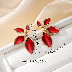 Fashionable Leaf Clip-on <b>Earrings</b> Zinc Alloy <b>Red</b> Green Blue Purple Party Women's Jewelry - Product Image 2