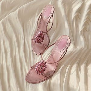 Scarpe Donna Tacco Alto Rhinestone High Heel Mules Elegant Open Toe <b>Slide</b> Sandals Heels for Party & Wedding - Product Image 4