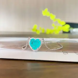 2023 New Paraiba Heart Necklace S925 Sterling Silver 10*10 Lake Water Blue Fashion Match Wedding Jewelry
