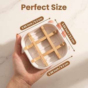Portasapone e <span class=keywords><strong>Porta</strong></span> <span class=keywords><strong>Shampoo</strong></span> in Fibra di Bambù Quadrato, Ecologico e Senza Plastica, Design Moderno di Lusso, Bianco, per Bagno - Product Image 2