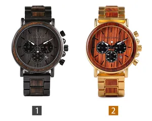 BOBO BIRD Auto Date Display Chronograph Wristwatches Wood Watch Luxury for Men