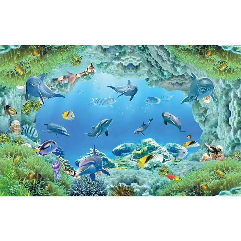 Dolfijn Oceaanwereld 3d Vloer Muurschildering Pvc-Print Vloerbedekking, Vinylvloeren Milieuvriendelijk/100% Waterdicht Indoor Modern