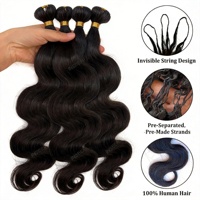 Extensions de cheveux naturels ondulés au crochet, effet plume invisible, légères et réutilisables pour femmes, noir naturel
