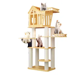 Grand griffoir d'escalade pour animaux de compagnie Tour de meubles de condo en bois Arbre à chat