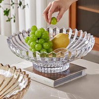 Plateau à fruits plat en verre cristal transparent, design rétro, forme ronde, base haute, durable, poli, motif solide