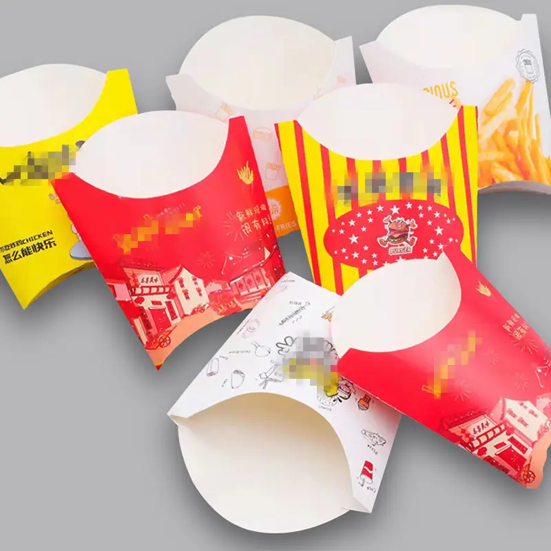 Custom Logo Miniatuur Fry Chips Fast Food Take Away Wegwerp Vouw Vented Takeaway Korea Frieten Voedsel Papieren Verpakking