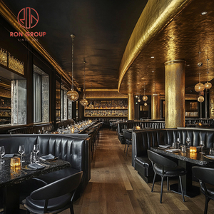 Ensemble de canapés et chaises contemporains en métal noir industriel avec revêtement en cuir, table à plateau en marbre pour restaurant, hôtel, café - Product Image 6