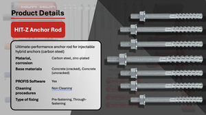 Tige d'ancrage HILTI HIT-Z en acier au carbone zingué pour chevilles hybrides injectables pour béton, boulon d'ancrage chimique M8-M20 - Product Image 3