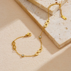 <b>Infinity</b> Symbol Gold Plated Stainless Steel <b>Bracelet</b> With Diamond Bezel Setting For Gift - Product Image 3